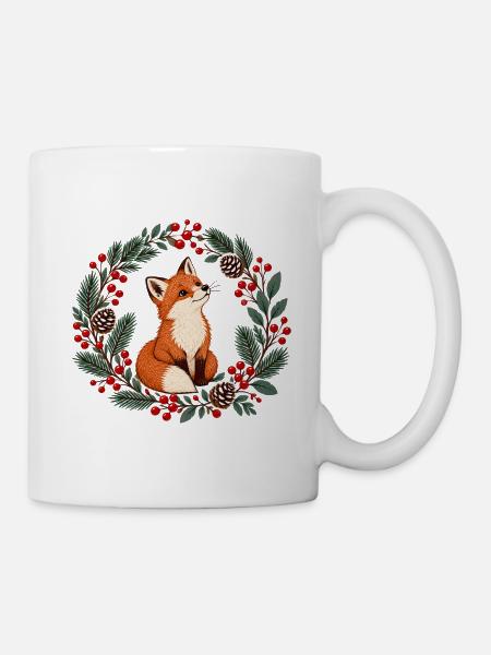 Fuchs im Winterkranz - Tasse - Weiß