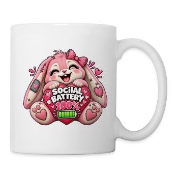 Kuschelkaninchen Social Battery 100% - Tasse - Weiß - Rechts