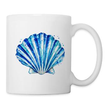 Blaues Muschelmuster Aquarell - Tasse - Weiß - Rechts
