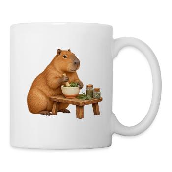 Capybara mischt Kräuter im Mörser - Tasse - Weiß - Rechts