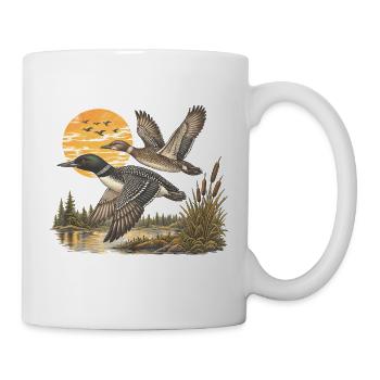 Vintage Common Loon Pair Flying Lake Wildlife Bird - Tasse - Weiß - Rechts