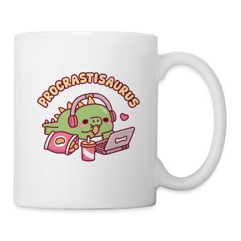 Procrastisaurus süßer Dino entspannt mit dem Laptop - Tasse - Weiß - Rechts