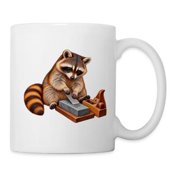 Waschbär schärft einen Handhobel - Tasse - Weiß - Rechts