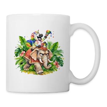 Buntes Zebra-Einhorn auf Elefantenabenteuer - Tasse - Weiß - Rechts