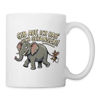 Maus fängt Elefant, lustiger Spruch - Tasse - Weiß - Rechts