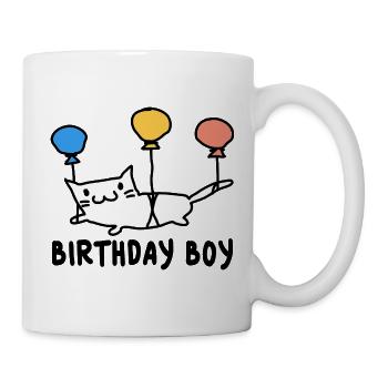Runder Geburtstag Geschenk Katze mit Ballons - Tasse - Weiß - Rechts