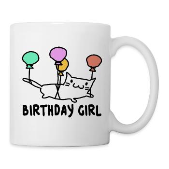 Katze mit Ballons Birthday Girl Geschenk - Tasse - Weiß - Rechts