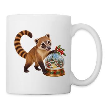 Nasenbär mit winterlicher Beerenwald-Schneekugel - Tasse - Weiß - Rechts