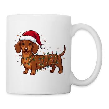 Dackel im Lichterglanz Weihnachtsmütze - Tasse - Weiß - Rechts