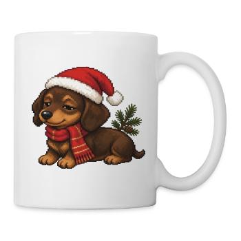 Dackel Weihnachtshut Weihnachts-Pixelkunst - Tasse - Weiß - Rechts