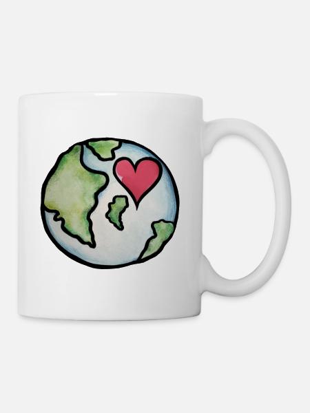 Earth Heart: Globale Liebesillustration - Tasse - Weiß