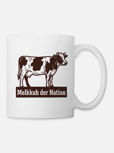 Melkkuh der Nation Steuerzahler Spruch Holzschnitt - Tasse - Weiß