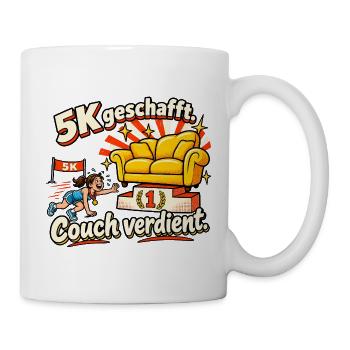 5K geschafft – Couch to 5K Laufanfänger - Tasse - Weiß - Rechts