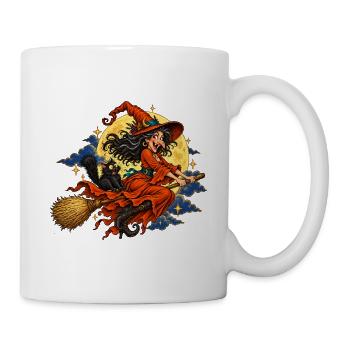 RobVibe Halloween-Hexe in Orange mit Katze - Tasse - Weiß - Rechts
