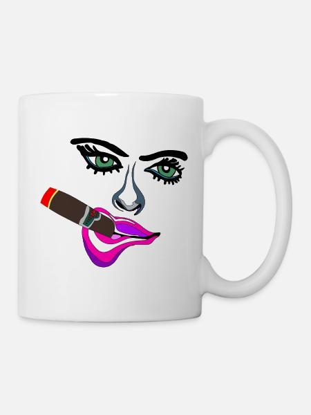 Neon Lippen Pop-Art Zigarre - Tasse - Weiß