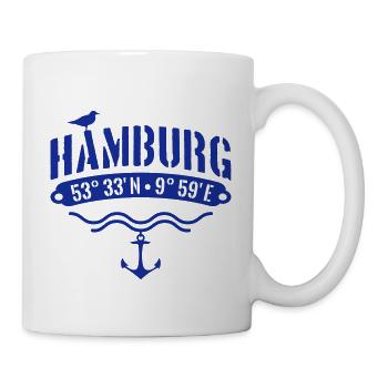 Hamburg Koordinaten Anker Möwe Längengrad - Tasse - Weiß - Rechts