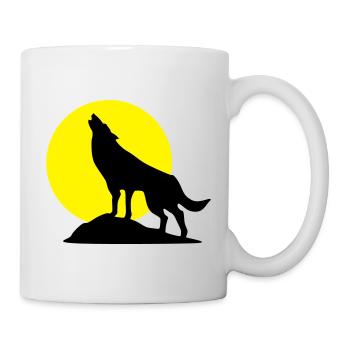 Wolve and Moon Silhouette, Wolf, Dog - Mug - white - Right