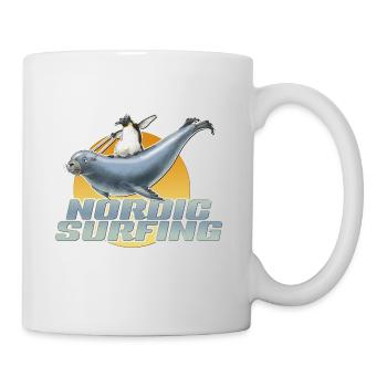 shirt motif penguin sea lion nordic surfing new - Mug - white - Right