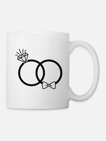 Hochzeit Eheringe Ring Diamant Fliege Paar JGA sw - Tasse - Weiß