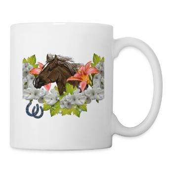 Cheval, Cheval , Horse , Tête de cheval dans fleurs - Mug blanc - blanc - Droite