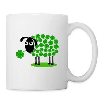 Schaf mit Kleeblatt - Kleeblätter Wolle Geschenk - Tasse - Weiß - Rechts