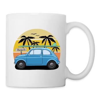 Auto mit Surfboard reisen Strand retro - Tasse - Weiß - Rechts