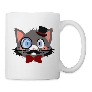 Herrenkatze mit Monokel und Hut - Tasse - Weiß - Rechts