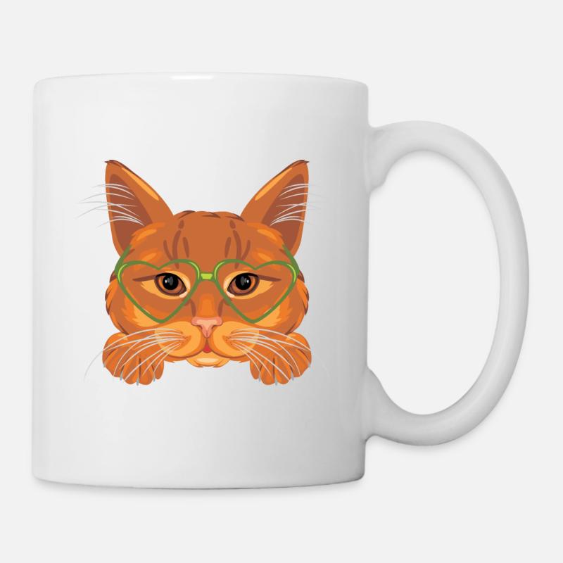 Chat roux intelligent dans des verres verts - Mug blanc - blanc