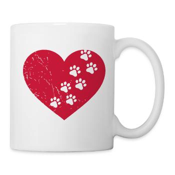 Herz mit Hundepfoten - Tasse - Weiß - Rechts
