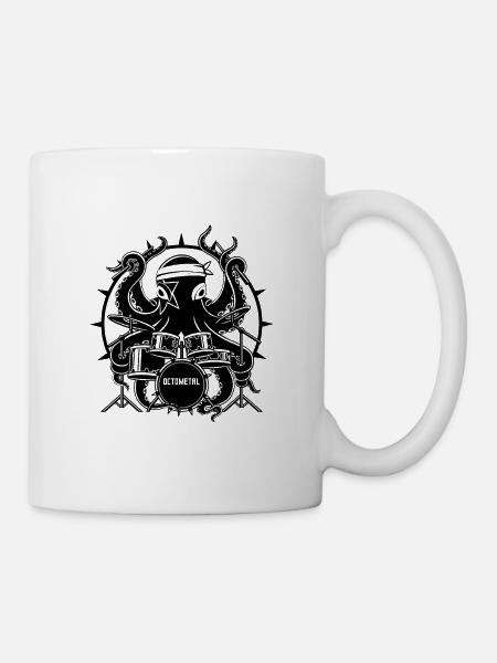 Octometal Octopus Drummer black - Mug - white