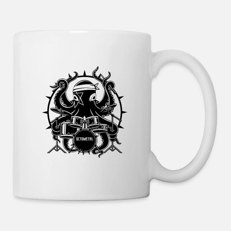 Octometal Octopus Drummer black - Mug - white
