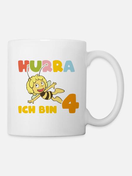 Biene Maja Hurra Ich bin 4! 4. Geburtstag - Tasse - Weiß