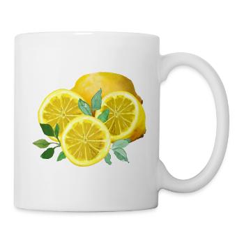 Zitronen, Gelb, Zitronenschnitten - Tasse - Weiß - Rechts