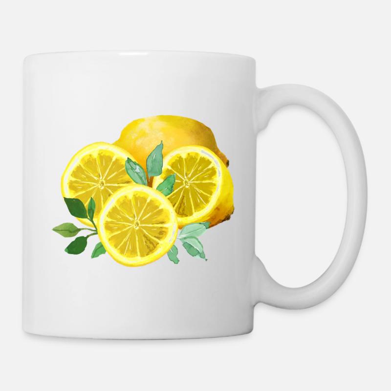 Citrons, jaunes, tranches de citron - Mug blanc - blanc