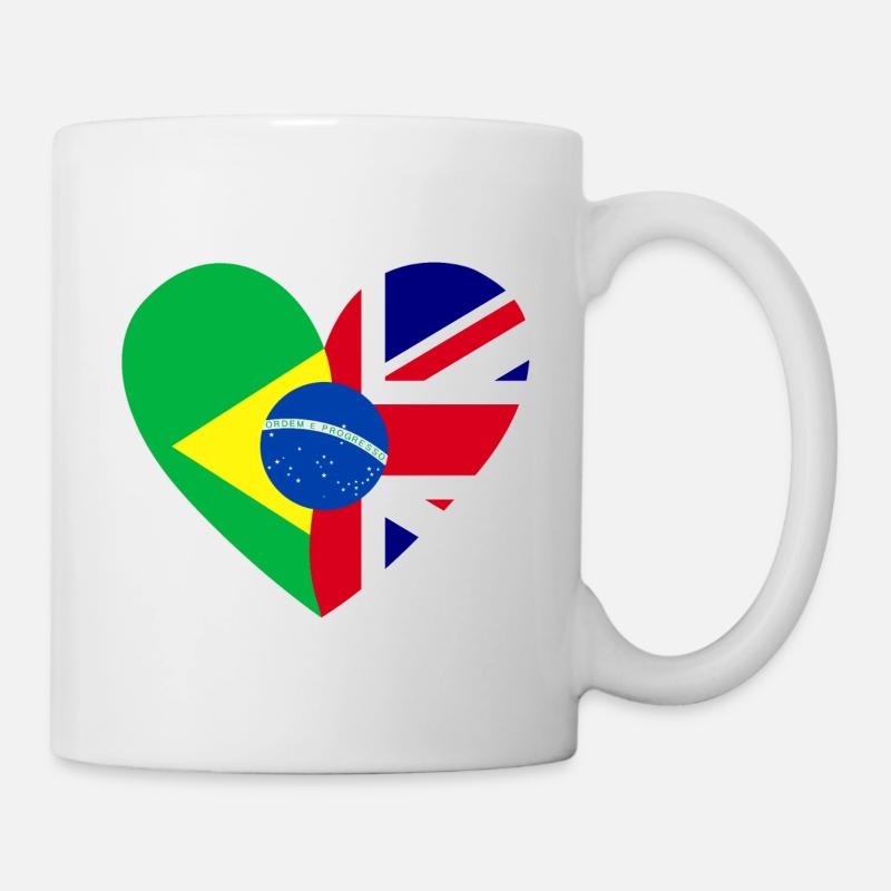 Flag Heart Brasil Great Britain Flag - Mug - white