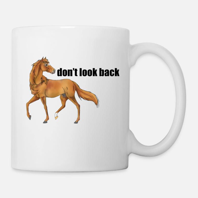 Pferd Schriftzug "don't look back" - dunkel - Tasse - Weiß