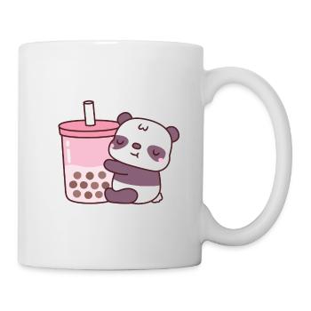 Süßer Panda Umarmt Erdbeermilch Tee mit Boba - Tasse - Weiß - Rechts
