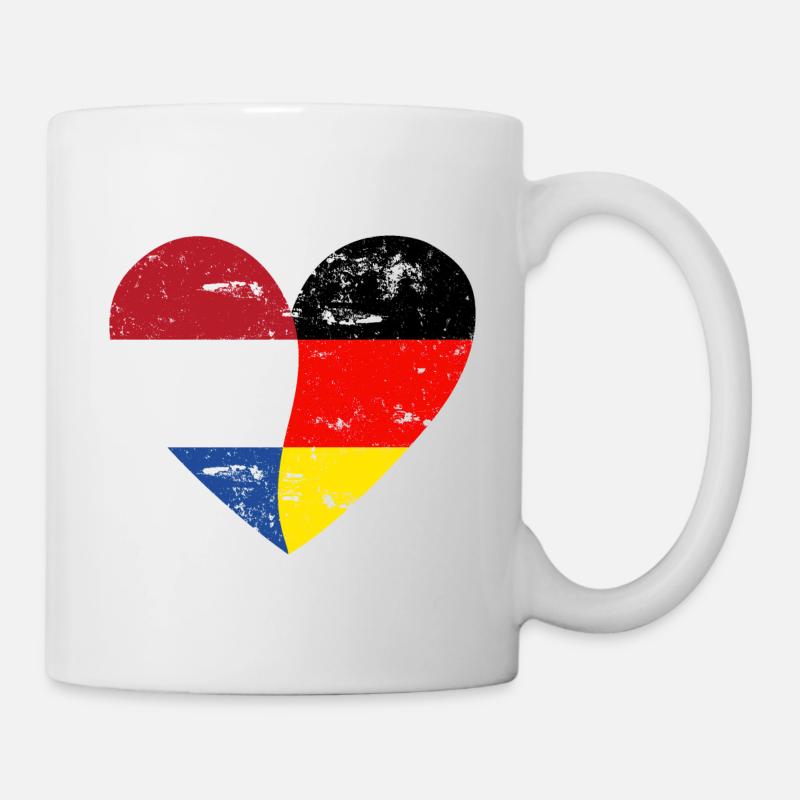 Flag Heart Pays-Bas Allemagne Drapeau - Mug blanc - blanc