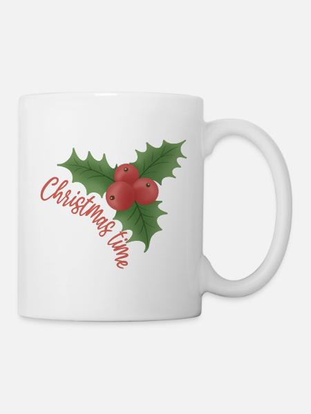 Christmas time - Mistletoe with red berries - Mug - white