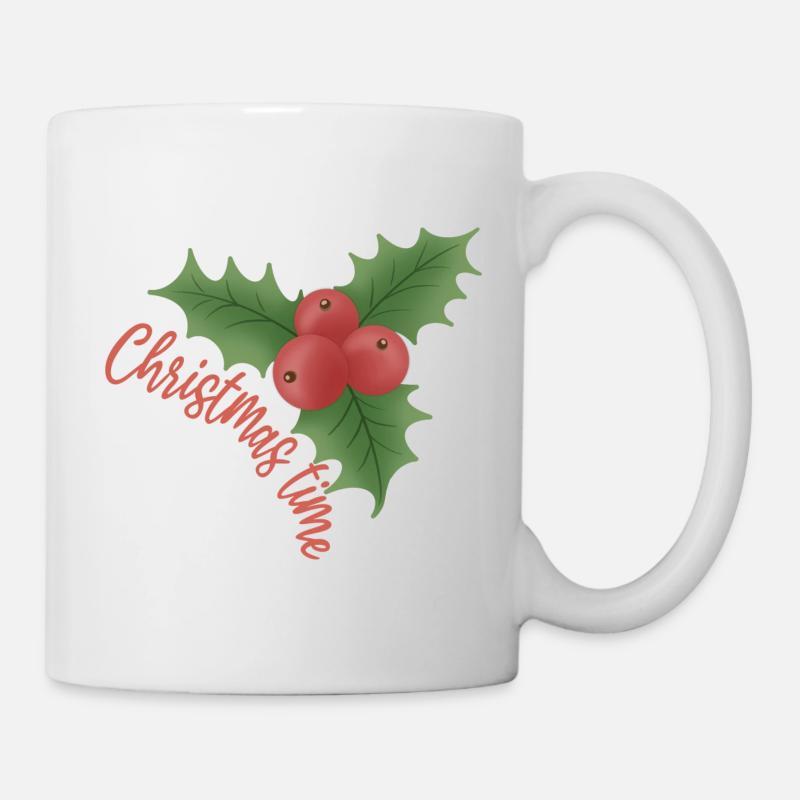 Christmas time - Mistletoe with red berries - Mug - white