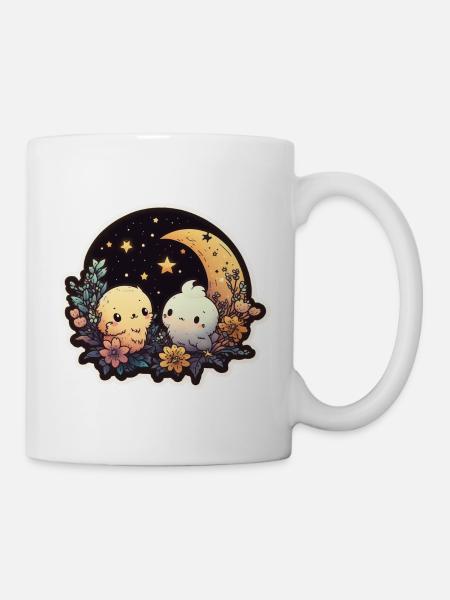 Verliebte Tierchen, Sternenhimmel - Tasse - Weiß