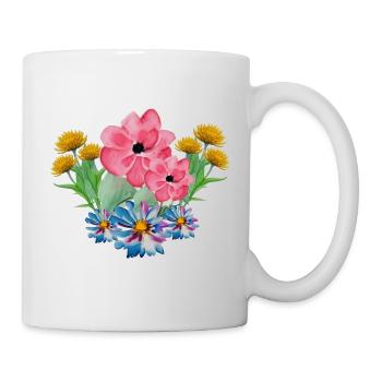 Blumenstrauß schöne Blumen Wasserfarben - Tasse - Weiß - Rechts