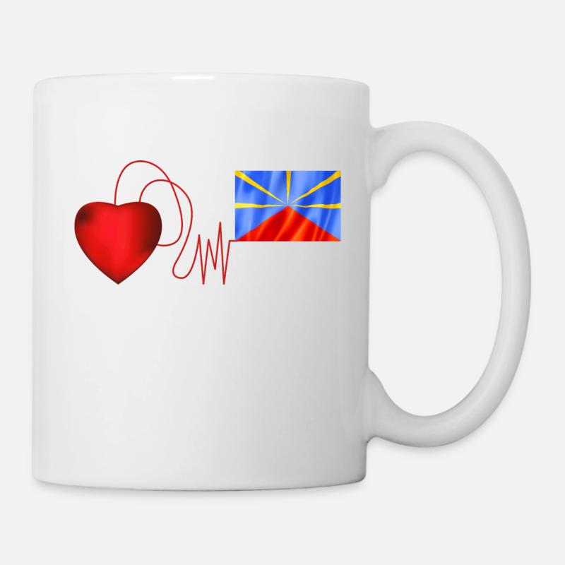Drapeau de la Réunion et battement de cœur - Mug blanc - blanc