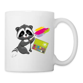 Waschbär mit Pinsel- und Aquarellfarben - Tasse - Weiß - Rechts