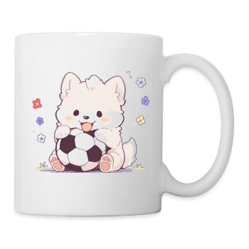 Cute Soccer Dog - Funny Dog Soccer Design - Mug - white - Right