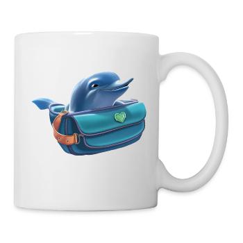 Niedlicher Delfin guckt aus einer Bauchtasche - Tasse - Weiß - Rechts