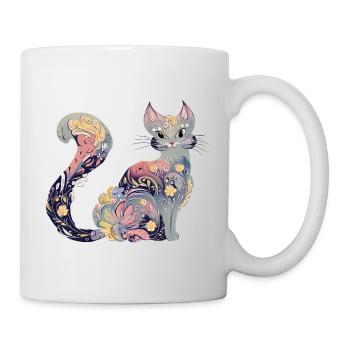 Schönes Katzenblumen-Design - Tasse - Weiß - Rechts