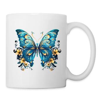 Schöner blauer Schmetterling - Tasse - Weiß - Rechts