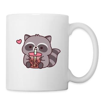 Cute Chubby Raccoon Loves Bubble Tea - Mug - white - Right