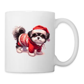 Cute little dog in Christmas outfit - Mug - white - Right